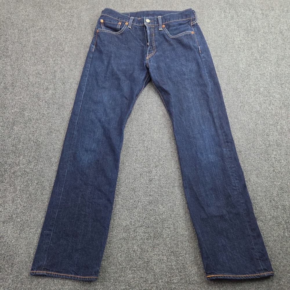 Levis 501 Jeans Mens 32x32 Dark Indigo Blue Straight Leg Denim Classic Casual